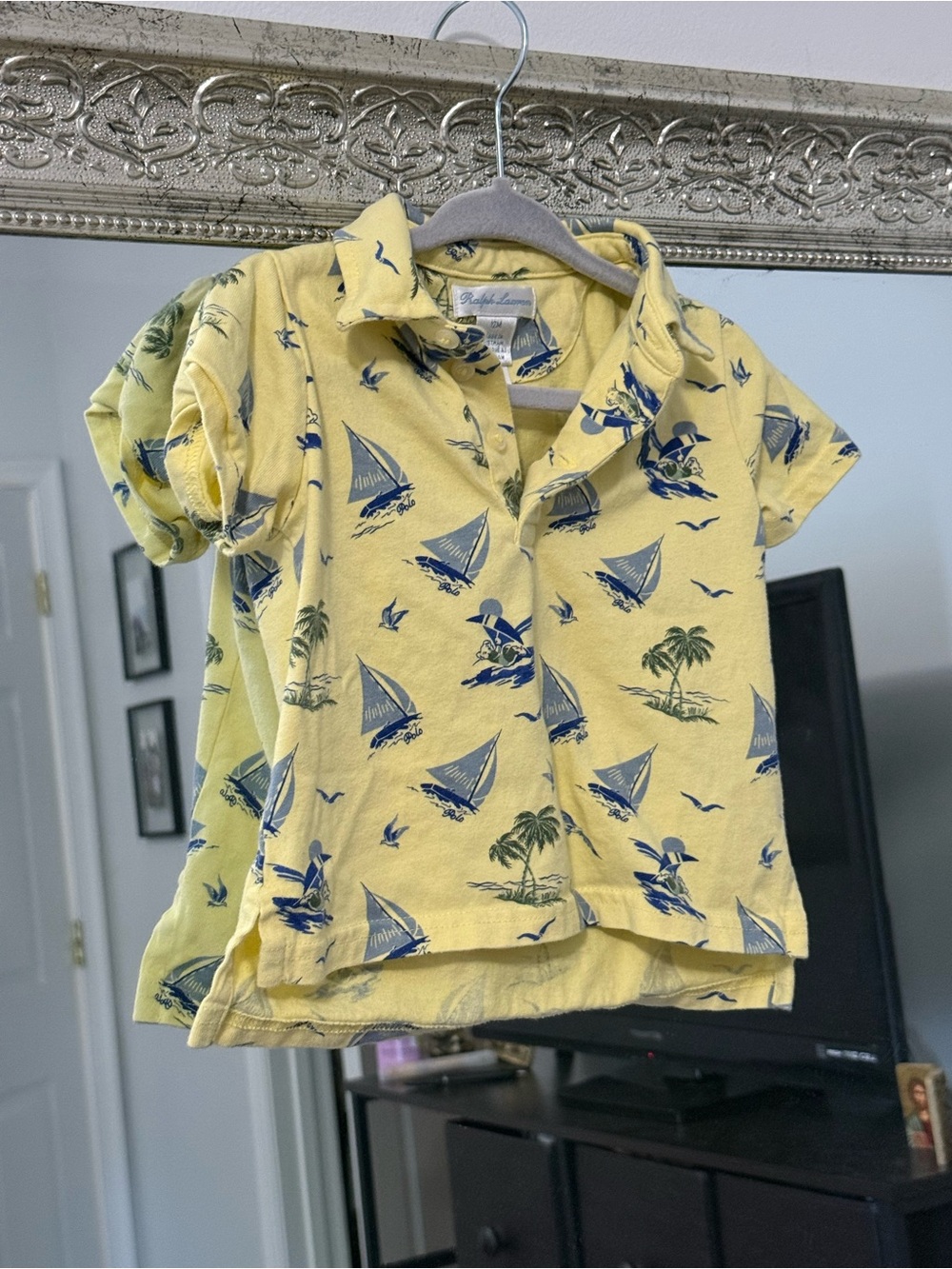Polo by Ralph Lauren Yellow Polo with Blue Sailboat & Green Palm Print - Kids